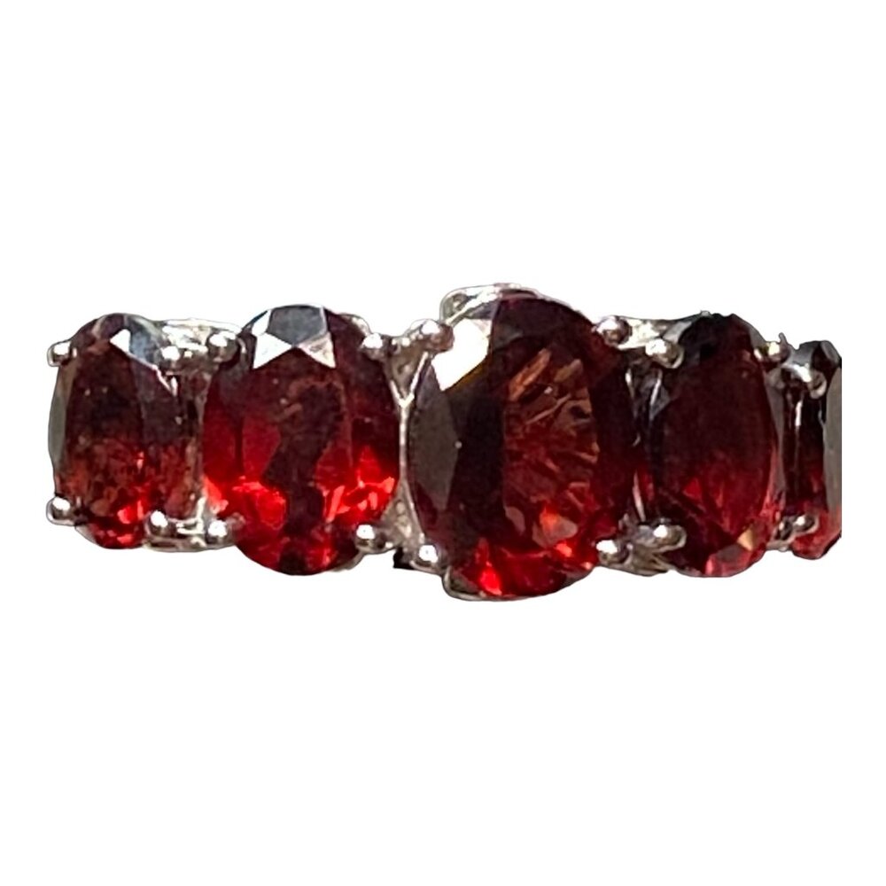 Garnet Ring Size 9 5 Oval Stones 9 Carats Jewelry Sterling Silver Stamped 925 Po - Picture 2 of 13